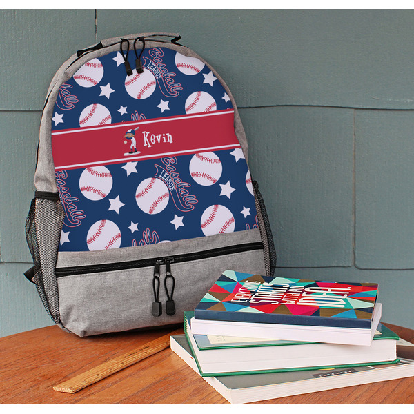 Baseball Large Backpack - Gray - On Desk