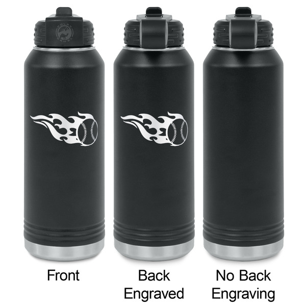 Baseball Laser Engraved Water Bottles - 2 Styles - Front & Back View