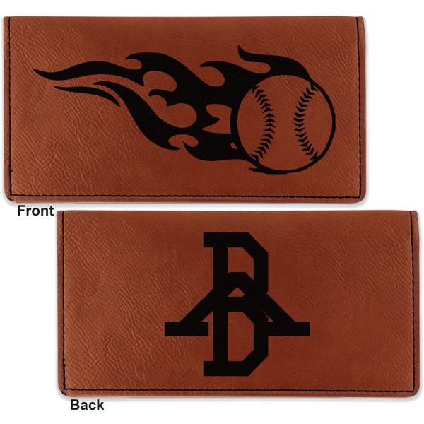 Baseball Leather Checkbook Holder Front and Back