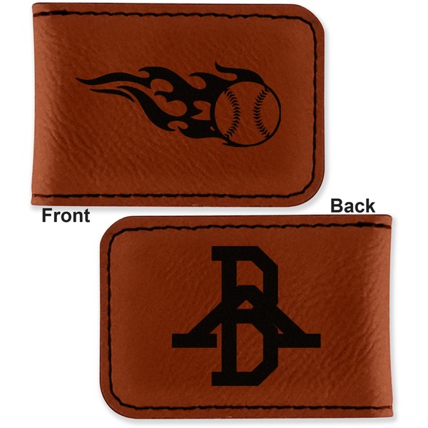 Baseball Leatherette Magnetic Money Clip - Front and Back