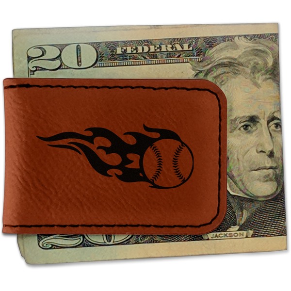 Custom Baseball Leatherette Magnetic Money Clip - Double Sided (Personalized)
