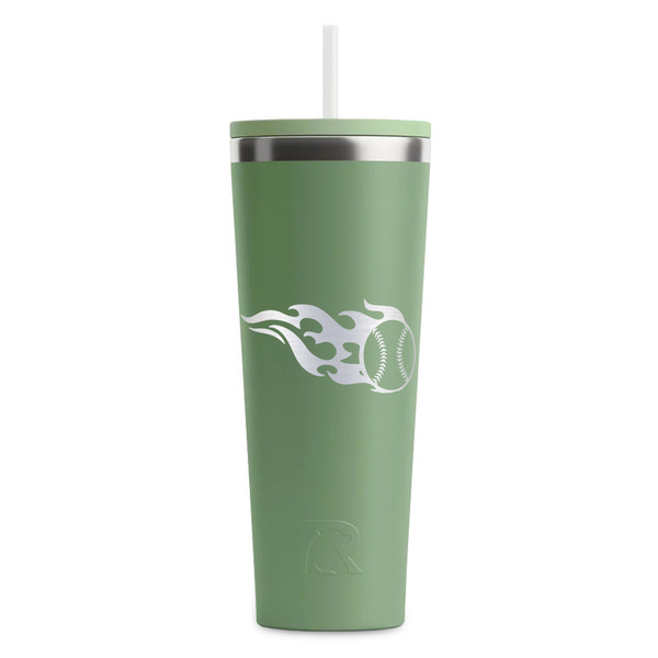 Custom Baseball RTIC Everyday Tumbler with Straw - 28oz - Light Green - Double-Sided (Personalized)