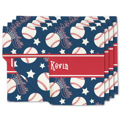 Baseball Double-Sided Linen Placemat - Set of 4 w/ Name or Text