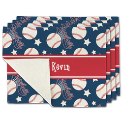 Baseball Single-Sided Linen Placemat - Set of 4 w/ Name or Text