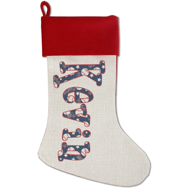 Custom Baseball Red Linen Stocking (Personalized)