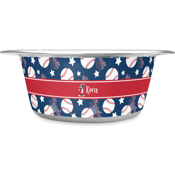 Custom Baseball Stainless Steel Dog Bowl - Large (Personalized)