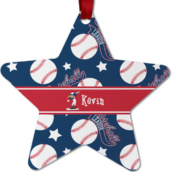 Baseball Metal Star Ornament - Double Sided w/ Name or Text