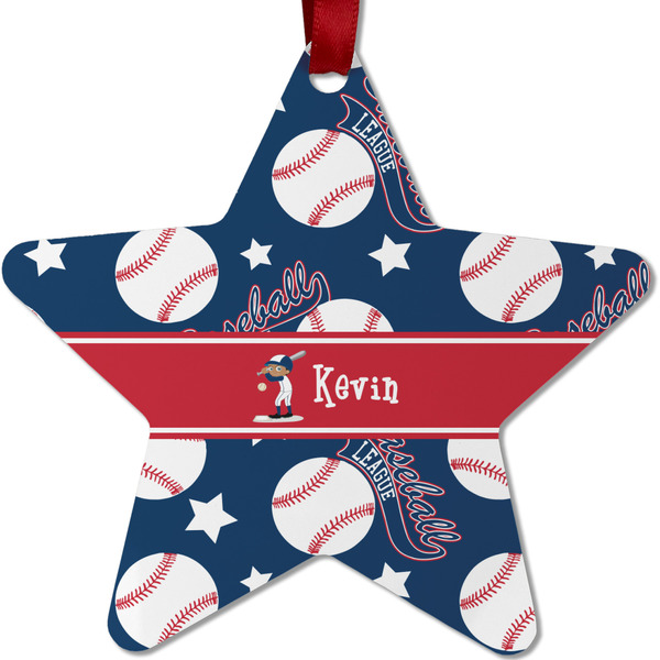 Custom Baseball Metal Star Ornament - Double Sided w/ Name or Text