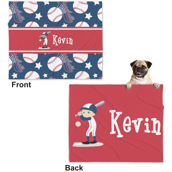 Baseball Microfleece Dog Blanket - Large- Front & Back