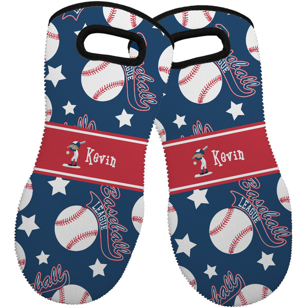 Custom Baseball Neoprene Oven Mitts - Set of 2 w/ Name or Text