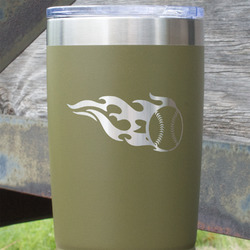 Baseball 20 oz Stainless Steel Tumbler - Olive - Double Sided (Personalized)