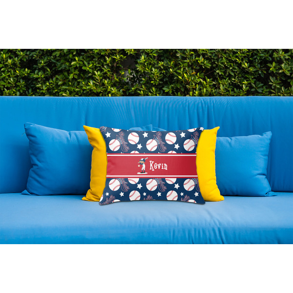 Baseball Outdoor Throw Pillow  - LIFESTYLE (Rectangular - 20x14)