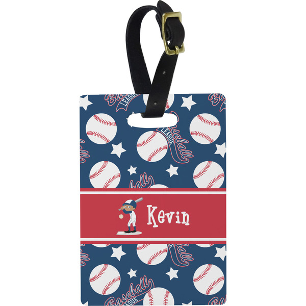 Custom Baseball Plastic Luggage Tag - Rectangular w/ Name or Text