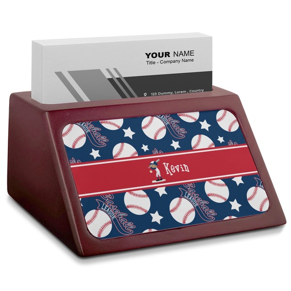 Custom Baseball Red Mahogany Business Card Holder (Personalized)