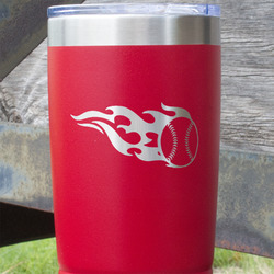 Baseball 20 oz Stainless Steel Tumbler - Red - Single Sided