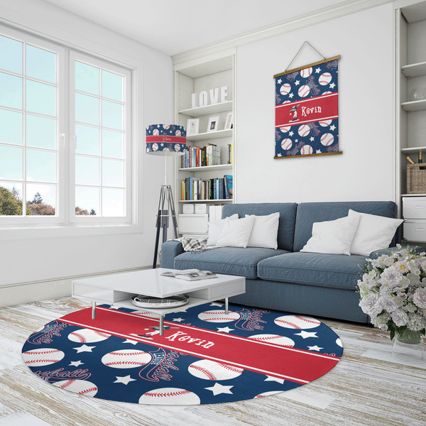 Baseball Round Area Rug - IN CONTEXT
