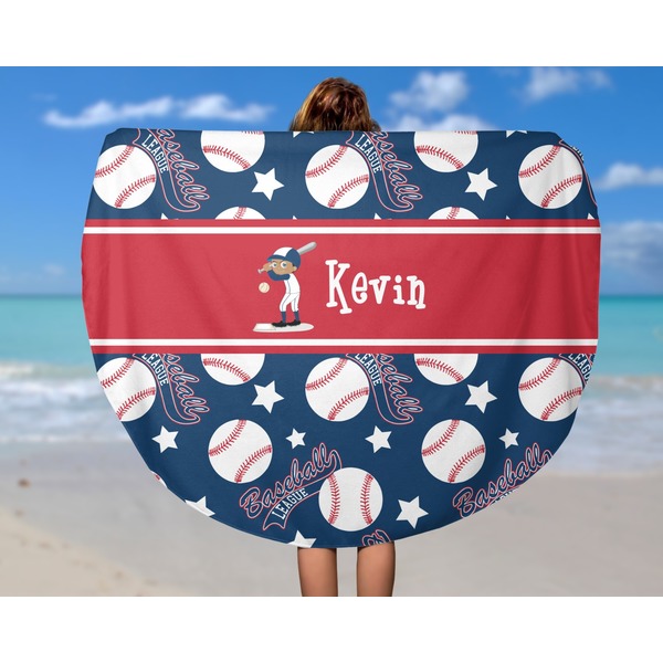 Baseball Round Beach Towel - In Use