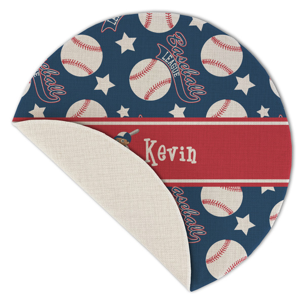 Baseball Round Linen Placemats - Front (folded corner single sided)