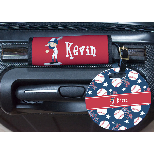 Baseball Round Luggage Tag & Handle Wrap - In Context