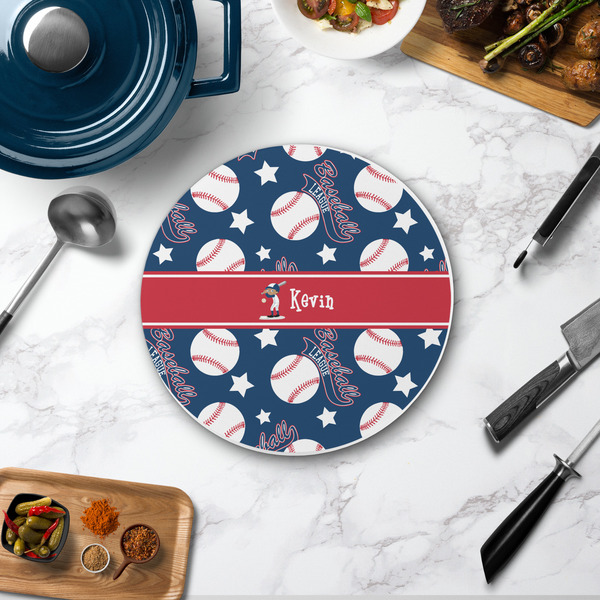Baseball Round Stone Trivet - In Context View