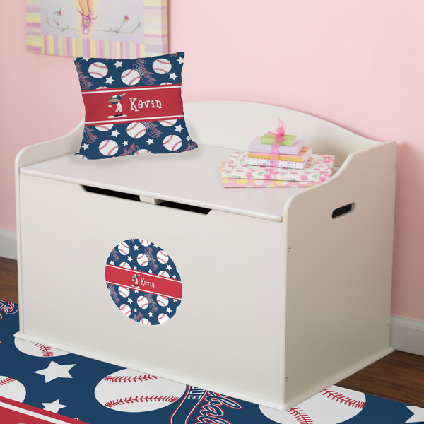 Baseball Round Wall Decal on Toy Chest