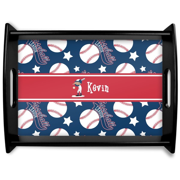 Custom Baseball Black Wooden Tray - Large (Personalized)