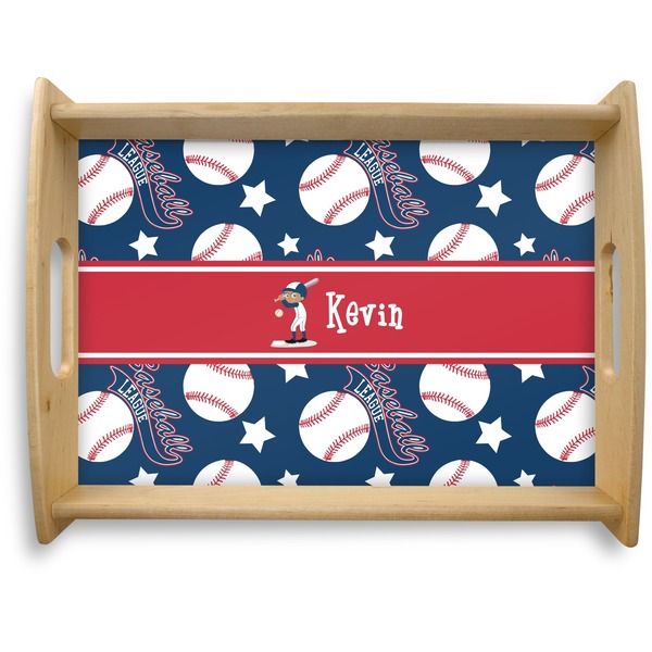 Custom Baseball Natural Wooden Tray - Large (Personalized)