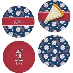 Baseball Set of 4 Glass Appetizer / Dessert Plate 8" (Personalized)
