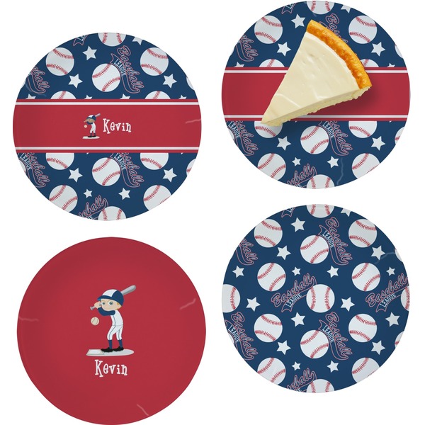 Custom Baseball Set of 4 Glass Appetizer / Dessert Plate 8" (Personalized)