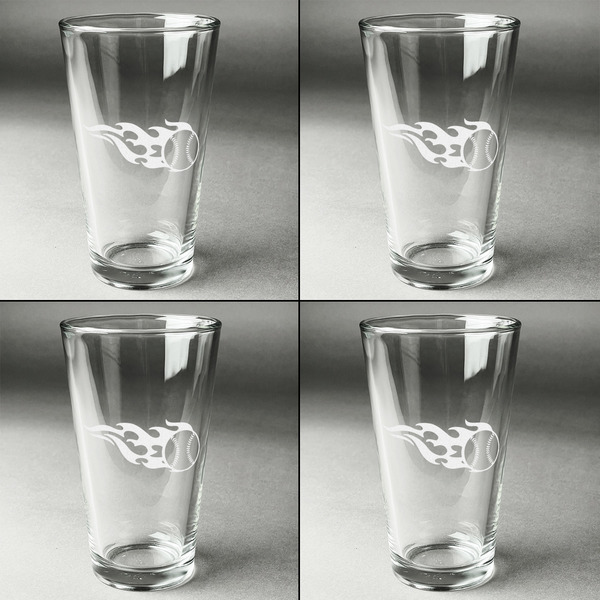 Baseball Set of Four Engraved Beer Glasses - Individual View