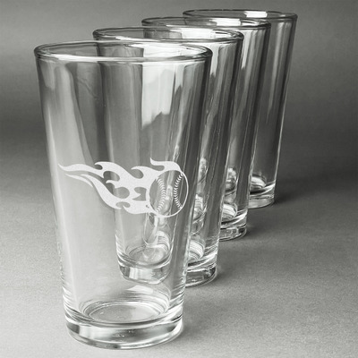 Baseball Pint Glasses - Engraved (Set of 4) (Personalized)