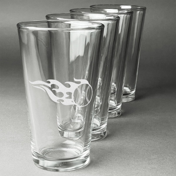 Baseball Set of Four Engraved Pint Glasses - Set View