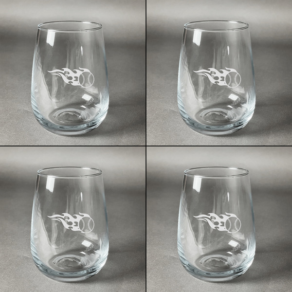 Baseball Set of Four Personalized Stemless Wineglasses (Approval)