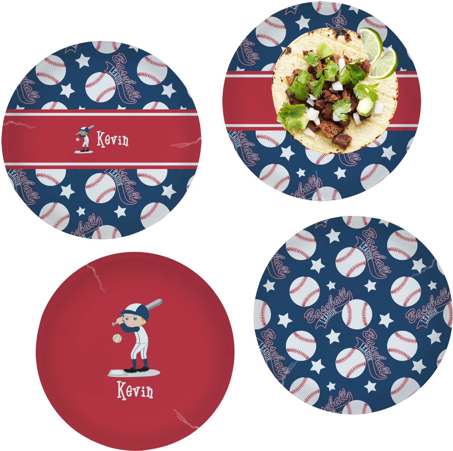 Baseball Set of 4 Glass Lunch / Dinner Plate 10" (Personalized) YouCustomizeIt