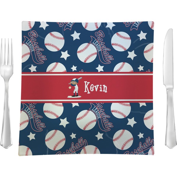 Custom Baseball 9.5" Glass Square Lunch / Dinner Plate- Single or Set of 4 (Personalized)