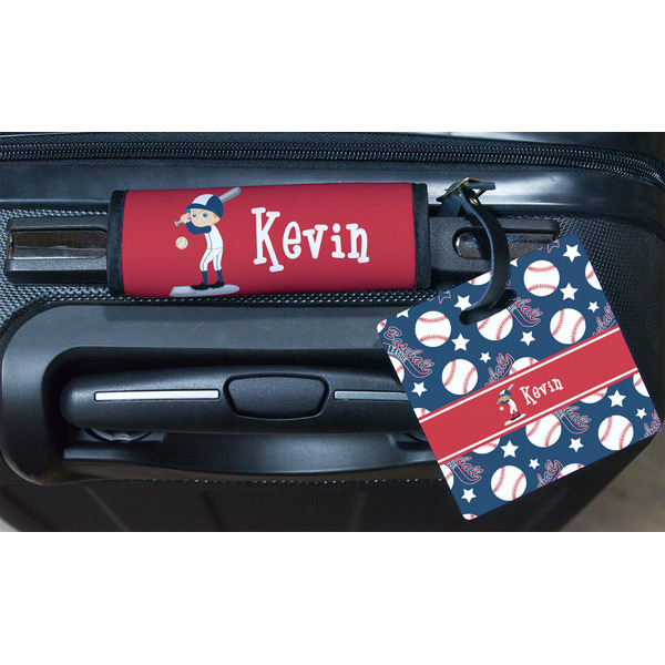 Baseball Square Luggage Tag & Handle Wrap - In Context