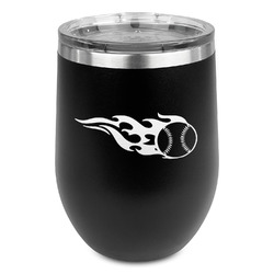Baseball Stemless Stainless Steel Wine Tumbler - Black - Double Sided (Personalized)