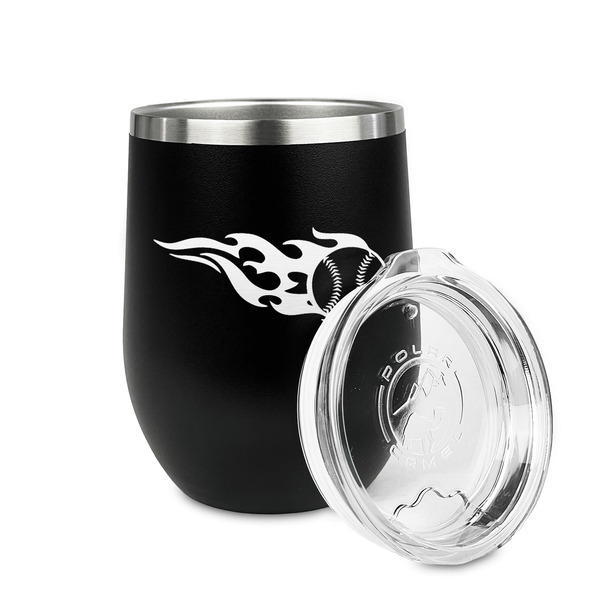 Baseball Stainless Wine Tumblers - Black - Single Sided - Alt View