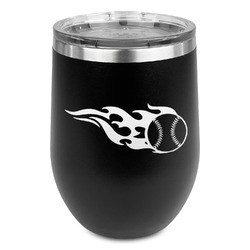 Baseball Stemless Stainless Steel Wine Tumbler - Black - Single Sided