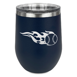 Baseball Stemless Stainless Steel Wine Tumbler - Navy - Double Sided (Personalized)
