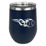 Baseball Stemless Stainless Steel Wine Tumbler - Navy - Single Sided