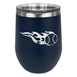 Baseball Stemless Stainless Steel Wine Tumbler - Navy - Single Sided