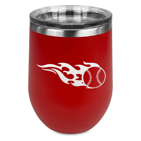 Custom Baseball Stemless Stainless Steel Wine Tumbler - Red - Single Sided