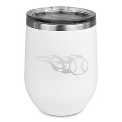 Baseball Stemless Stainless Steel Wine Tumbler - White - Double Sided (Personalized)