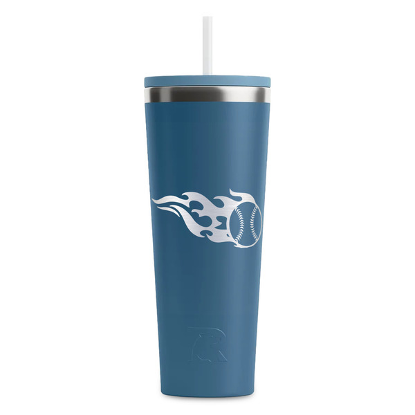 Custom Baseball RTIC Everyday Tumbler with Straw - 28oz - Steel Blue - Double-Sided (Personalized)