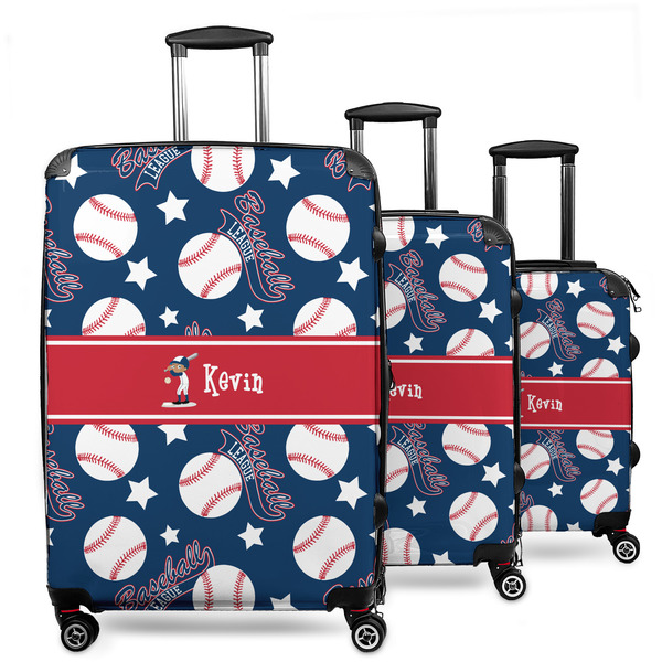 Custom Baseball 3 Piece Luggage Set - 20" Carry On, 24" Medium Checked, 28" Large Checked (Personalized)