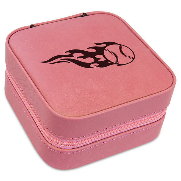 Custom Baseball Travel Jewelry Boxes - Pink Leather