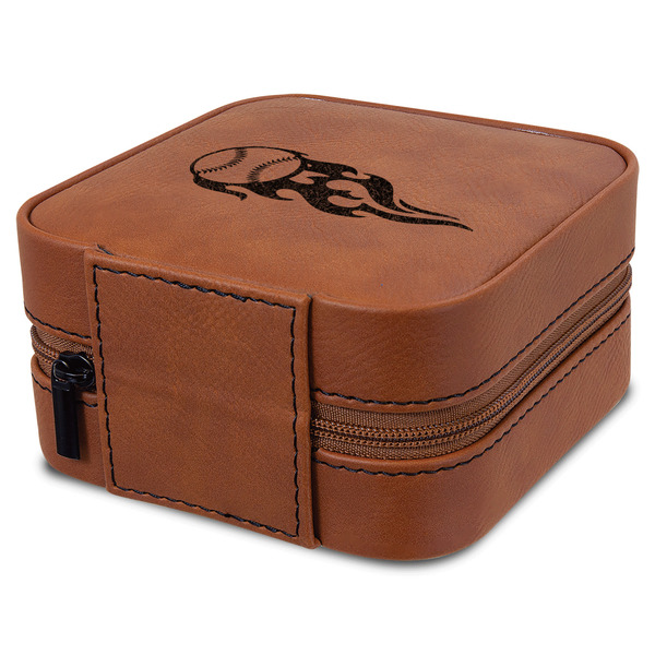 Baseball Travel Jewelry Boxes - Leatherette - Rawhide - View from Rear