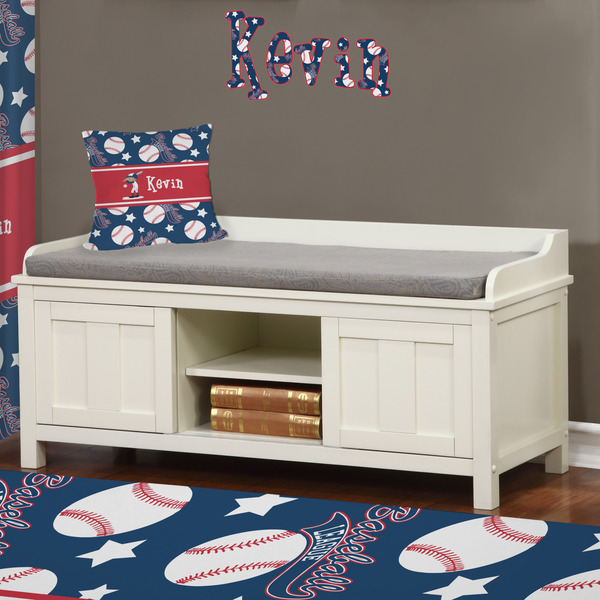 Baseball Wall Name Decal Above Storage bench