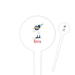 Baseball 4" Round Plastic Food Picks - White - Single Sided (Personalized)